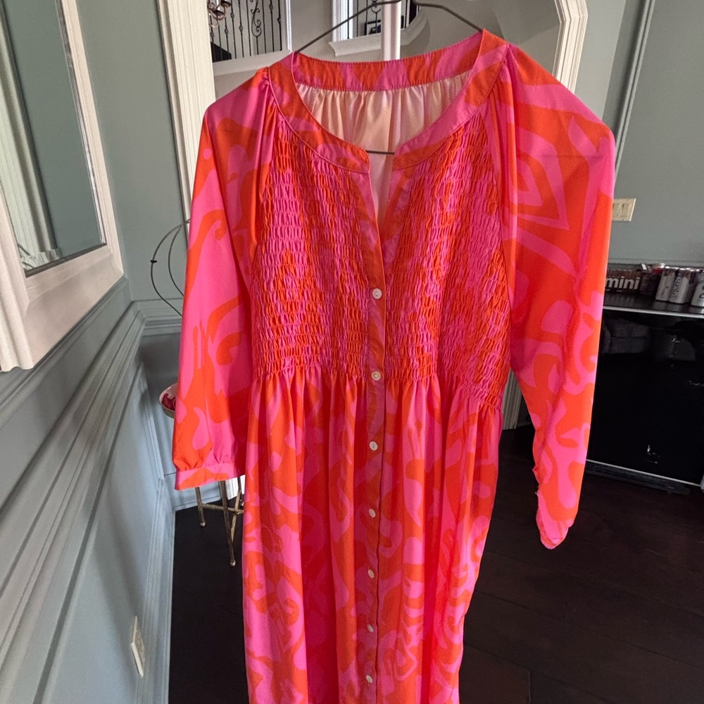 Source Unknown Vibrant Pink and Orange Maxi Dress
